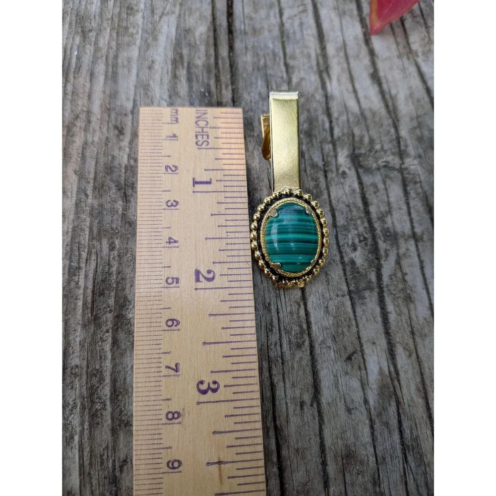 Vintage Malachite Cabachon Tie Bar, Mens Dressware Accessories